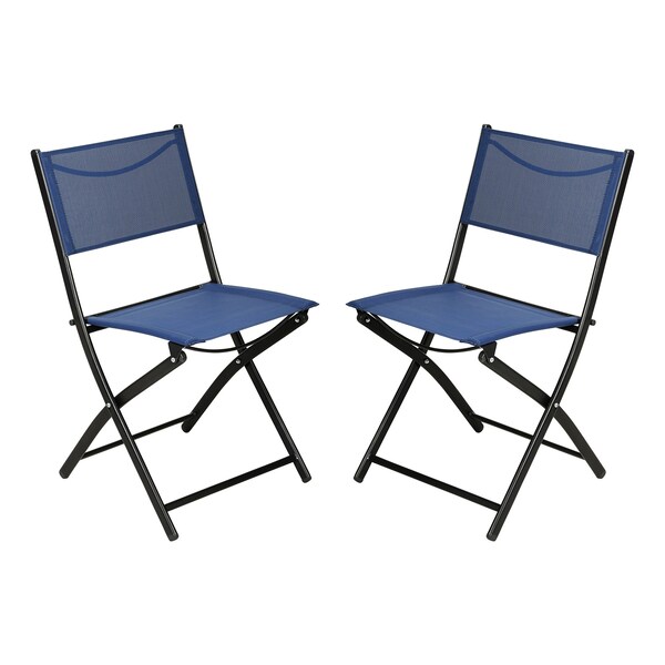 Flash Furniture Brazos Folding Chairs w/Navy Flex Comfort Material Backs and Seats and Black Metal Frames, 2PK - TLH-SC-097-NV-02-GG
