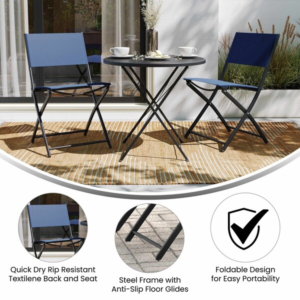 Flash Furniture Brazos Folding Chairs w/Navy Flex Comfort Material Backs and Seats and Black Metal Frames, 2PK - TLH-SC-097-NV-02-GG