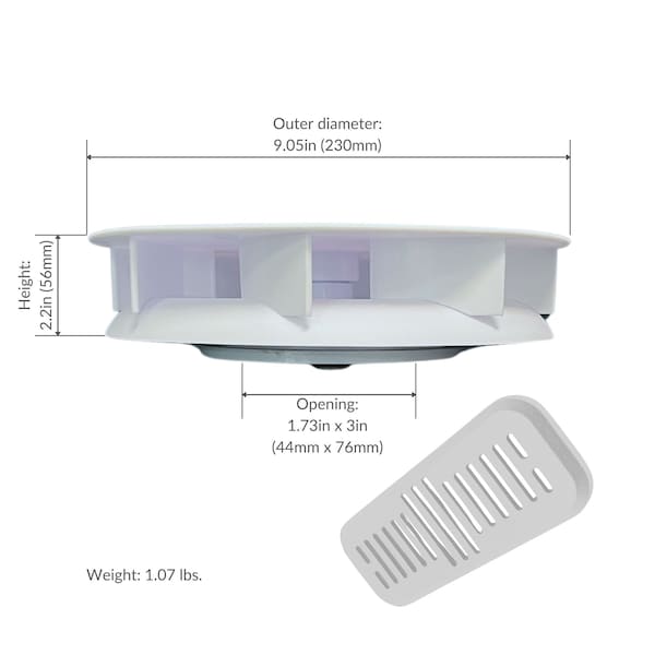 Ava-Matic Slim-Matic Wind-Powered Rotating Roof Vent for Vans, RVs, Trailers, Campers, White, Rectangle Shutter - AVA5210