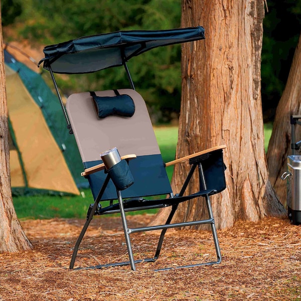 Camp & Go Selkirk Outdoor Oversized Heavy Duty Comfort Folding MaxShade Canopy Camping Chair, Black Charcoal - GR618CP-431-1