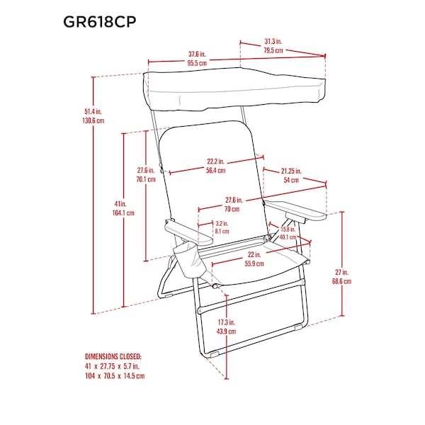 Camp & Go Selkirk Outdoor Oversized Heavy Duty Comfort Folding MaxShade Canopy Camping Chair, Black Charcoal - GR618CP-431-1