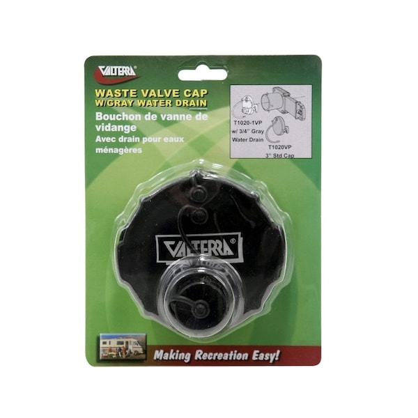 Valterra WASTE VALVE CAP, 3IN, 3/4IN GHT WITH CAP, BLACK, CARDED - T1020-1VP