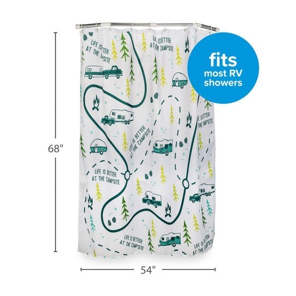 Camco LIFE IS BETTER AT THE CAMPSITE - SHOWER CURTAIN, MAP DESIGN - 53245