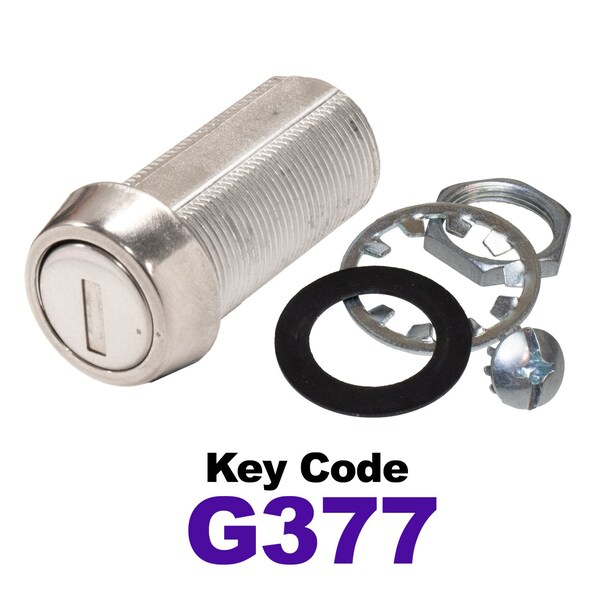 Global RV SS Compartment Lock, Cam/Blade Style, 1-3/8in Threaded Barrel, Keyed to G377, Blades not Included - CLB-377-138-SS