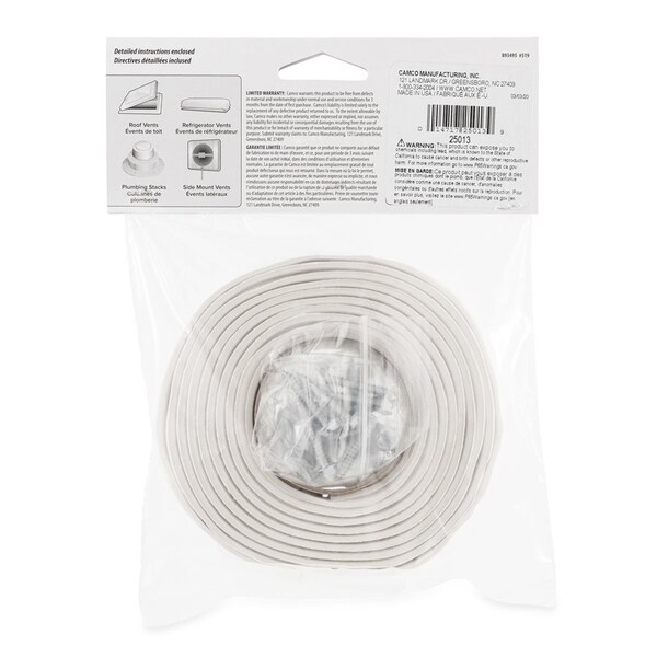 Camco UNIVERSAL VENT INSTALLATION KIT W/WHITE BUTYL TAPE 3/4 IN WIDE 8 FT LO - 25013