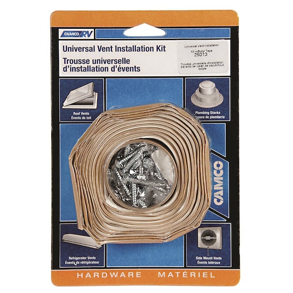 Camco UNIVERSAL VENT INSTALLATION KIT W/WHITE BUTYL TAPE 3/4 IN WIDE 8 FT LO - 25013