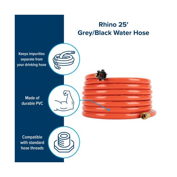 Camco RHINOFLEX 25FT, CLEAN OUT GRAY/BLACK WATER HOSE, 5/8IN ID - 22990
