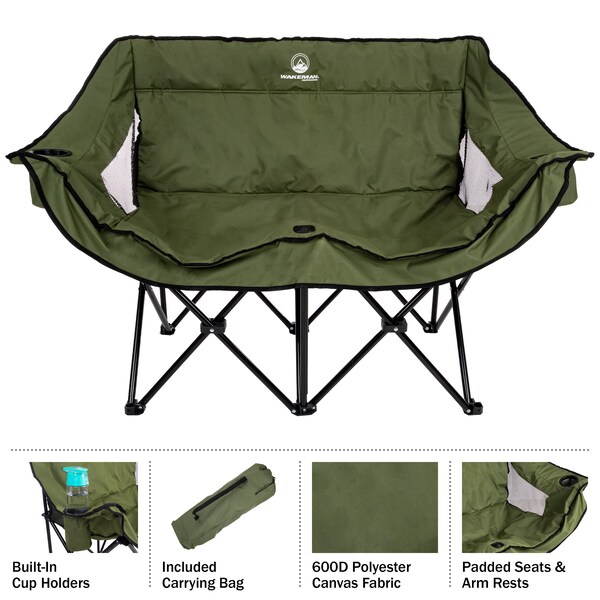 Wakeman Wakeman Outdoor Camping Chair Loveseat, Olive - 75-CMP1111