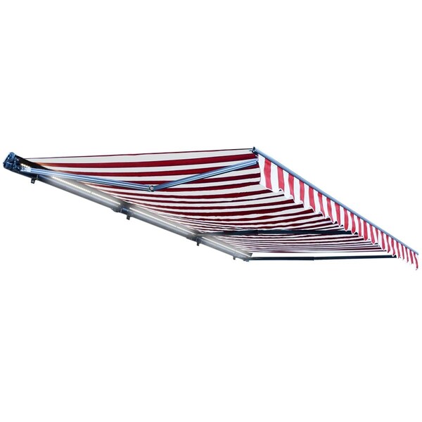Tepee Supplies Motorized LED 20 x 10 ft. Half Cassette Retractable Awning, Red & White Stripes - TE2752791