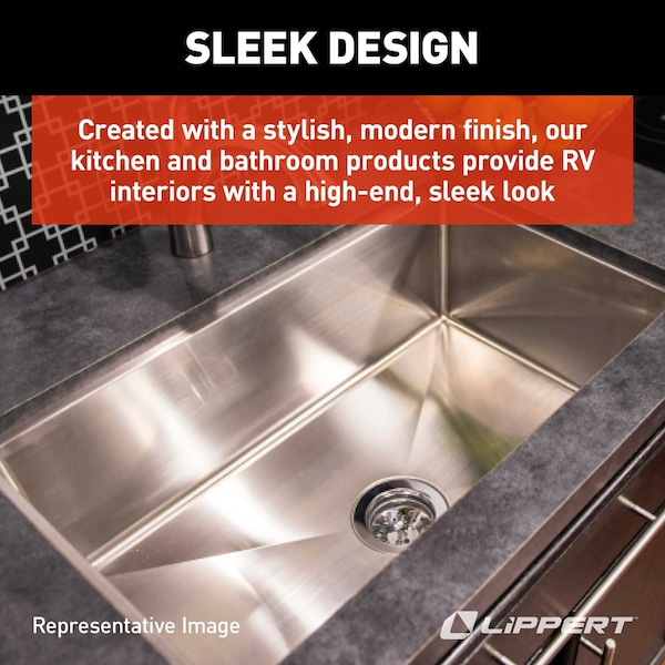 Lippert 27X16X7 SINGLE BOWL SINK; R10 CORNERS; STAINLESS STEEL 304 - 385313