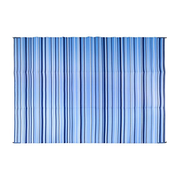 Camco Outdoor Mat - 9ft x 12ft, Dark Blue/Light Blue/White Striped - 42865