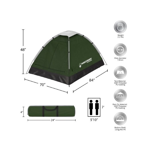 Leisure Sports 2-person Dome Tent, Water Resistant, Removable Rain Fly and Carry Bag for Camping, Hiking (Green) - 363255UNB