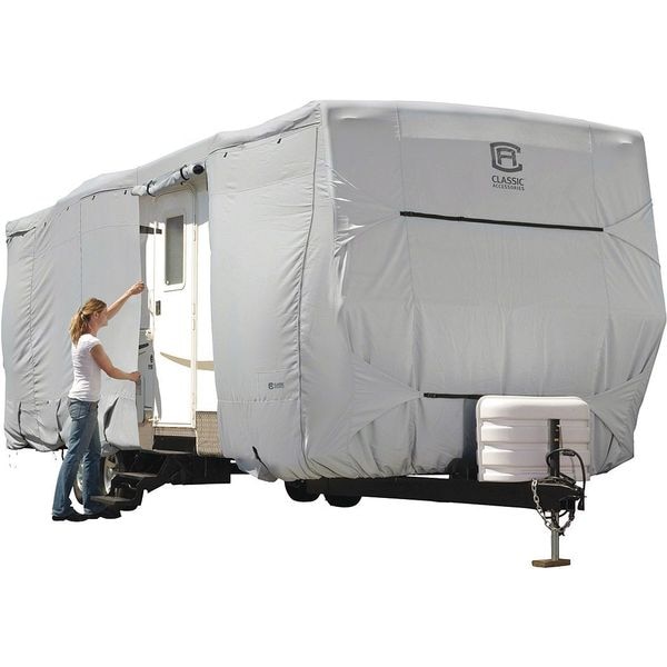 Classic Accessories Travel Trailer RV Cover, 24 ft-27 ft, Grey - 80-137-171001-00