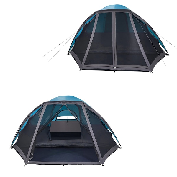 Wakeman 6 Person Camping Tent - Water-Resistant Cabin Style with Built-In Screen by Blue - 75-CMP1147
