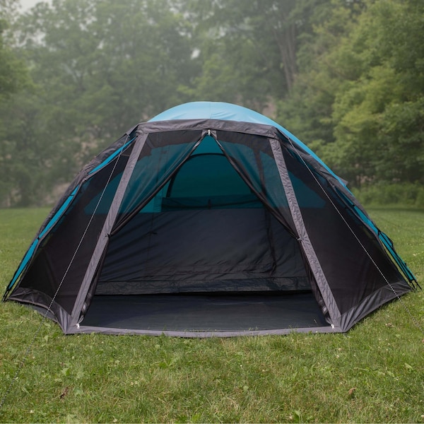 Wakeman 6 Person Camping Tent - Water-Resistant Cabin Style with Built-In Screen by Blue - 75-CMP1147