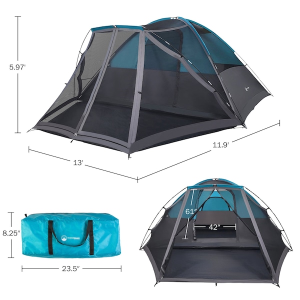 Wakeman 6 Person Camping Tent - Water-Resistant Cabin Style with Built-In Screen by Blue - 75-CMP1147