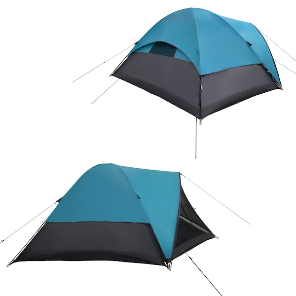 Wakeman 6 Person Camping Tent - Water-Resistant Cabin Style with Built-In Screen by Blue - 75-CMP1147