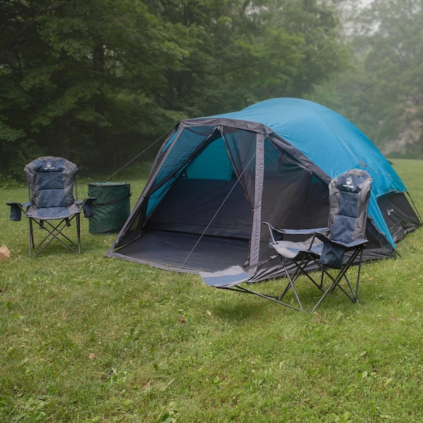 Wakeman 6 Person Camping Tent - Water-Resistant Cabin Style with Built-In Screen by Blue - 75-CMP1147