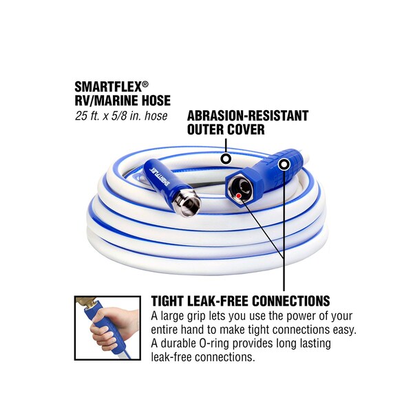 Smartflex RV/Marine Hose, 5/8in x 25ft, 3/4in - 11 1/2 GHT Fittings - HSFRV525