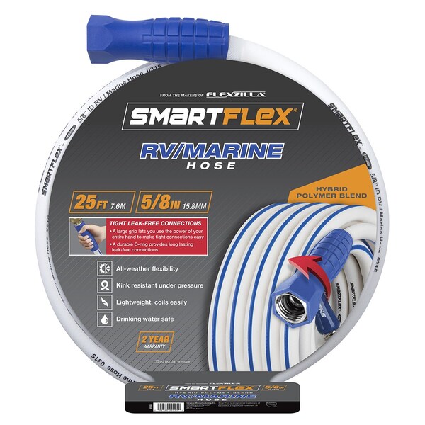 Smartflex RV/Marine Hose, 5/8in x 25ft, 3/4in - 11 1/2 GHT Fittings - HSFRV525