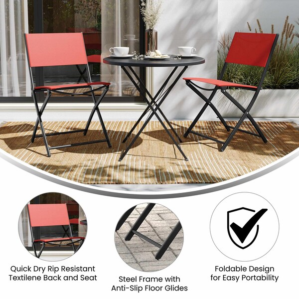 Flash Furniture Brazos Folding Chairs w/Red Flex Comfort Material Backs and Seats and Black Metal Frames, 2PK - TLH-SC-097-RED-02-GG