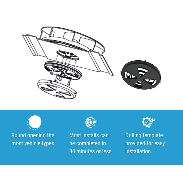 Ava-Matic Slim-Matic Wind-Powered Rotating Roof Vent for Vans, RVs, Trailers, Campers, Black, Round Shutter - AVA5120