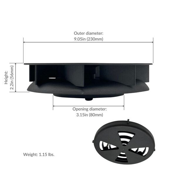 Ava-Matic Slim-Matic Wind-Powered Rotating Roof Vent for Vans, RVs, Trailers, Campers, Black, Round Shutter - AVA5120