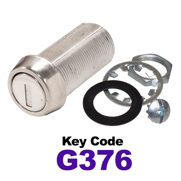 Global RV SS Compartment Lock, Cam/Blade Style, 1-3/8in Threaded Barrel, Keyed to G376, Blades not Included - CLB-376-138-SS