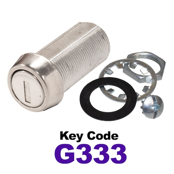 Global RV SS Compartment Lock, Cam/Blade Style, 1-3/8in Threaded Barrel, Keyed to G333, Blades not Included - CLB-333-138-SS
