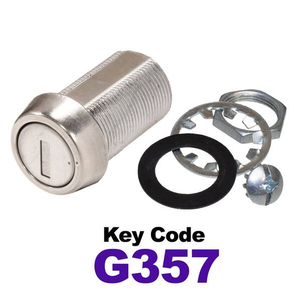 Global RV SS Compartment Lock, Cam/Blade Style, 1-1/8in Threaded Barrel, Blades not Included, Keyed to G357 - CLB-357-118-SS