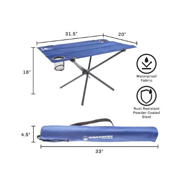 Leisure Sports Camp Table, Outdoor Folding Table with 2 Cupholders and Carrying Bag for Camping, Hiking, (Blue) - 199506ENN