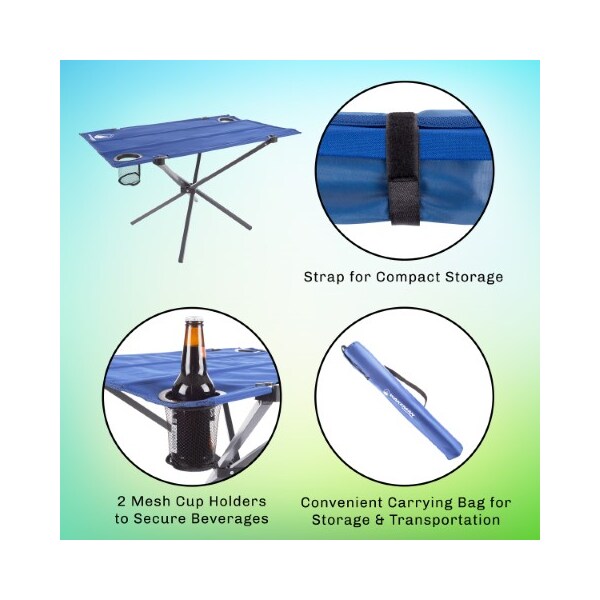 Leisure Sports Camp Table, Outdoor Folding Table with 2 Cupholders and Carrying Bag for Camping, Hiking, (Blue) - 199506ENN