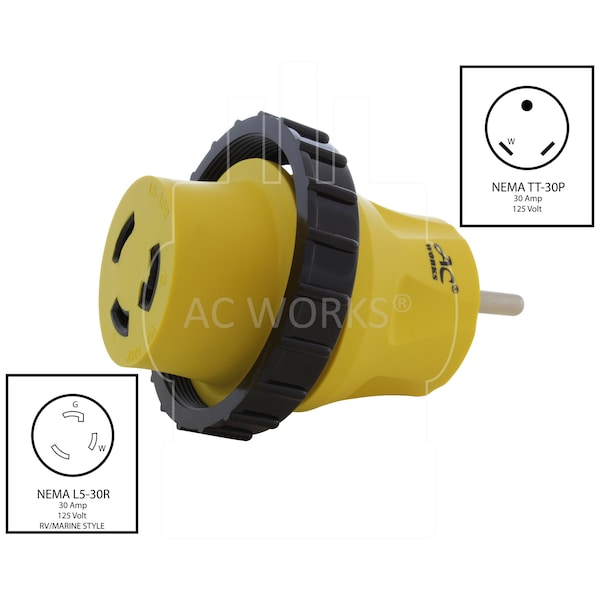 Ac Works RV 30A TT-30P Plug to L5-30R RV/Marine 30A Detachable Inlet Connection - RVTTM30