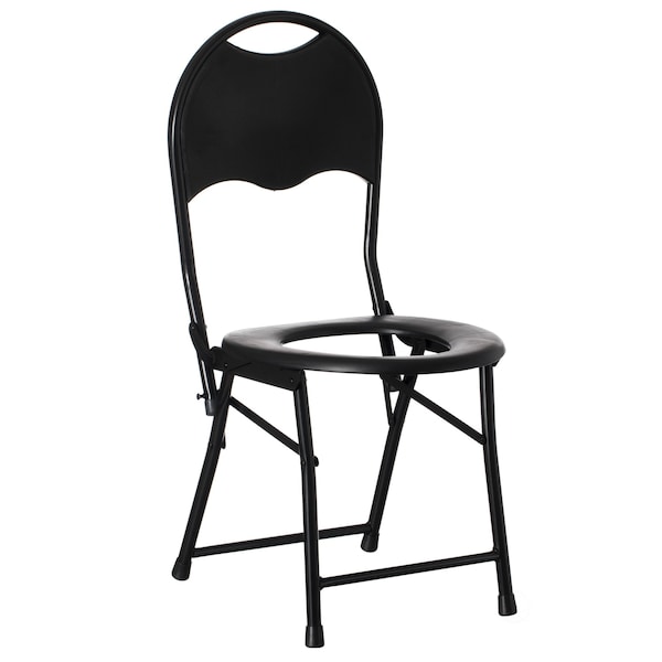 Playberg Black Folding Portable Toilet Seat for Camping and Hiking with Backrest - QI004418