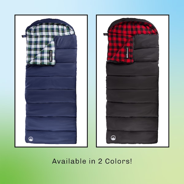 Wakeman XL Sleeping Bag - 32F Comfort Rated 3-Season Sleep Bag with Hood for Hiking by Black/Red - 75-CMP1073
