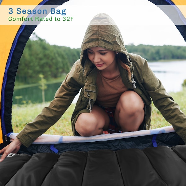 Wakeman XL Sleeping Bag - 32F Comfort Rated 3-Season Sleep Bag with Hood for Hiking by Black/Red - 75-CMP1073