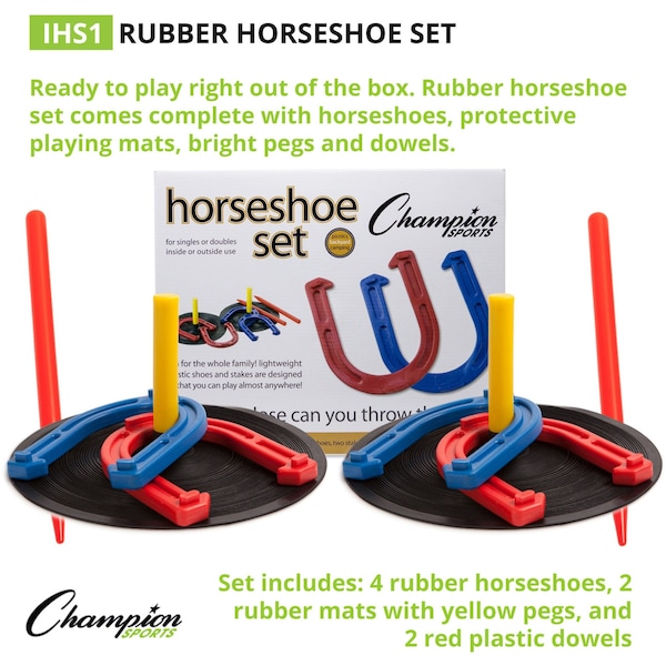 Champion Sports Sports Rubber Horseshoe Set, Indoor/Out - IHS1