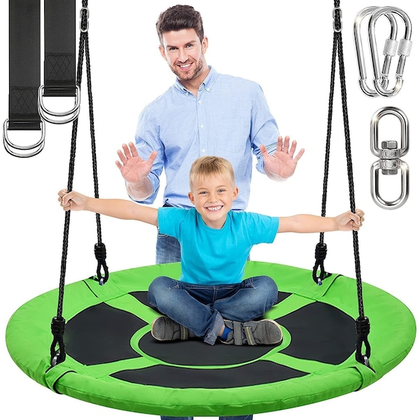 Serenelife Flying Fun Toy Swing - Indoor/Outdoor Hanging Rope Swinging Seat Spinner (Green) - SLSWNG100GN