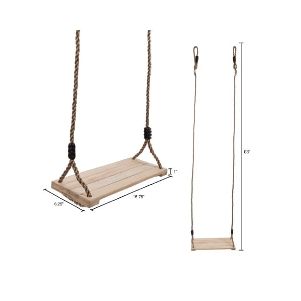 Toy Time Wooden Swing, Outdoor Flat Bench Seat with Adjustable Nylon Hanging Rope Playset for Kids - 550703ZKB