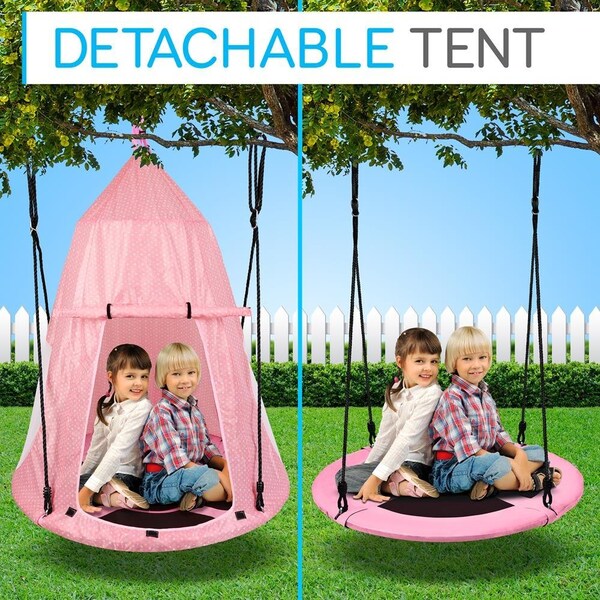 Serenelife Children's Tree Swing Tent - Indoor/Outdoor Hanging Rope Swing Hangout Kit Pink - SLSWNG350PK