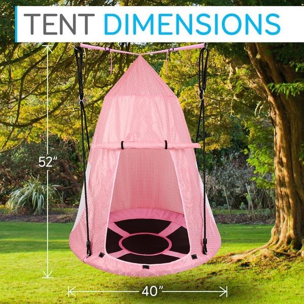 Serenelife Children's Tree Swing Tent - Indoor/Outdoor Hanging Rope Swing Hangout Kit Pink - SLSWNG350PK