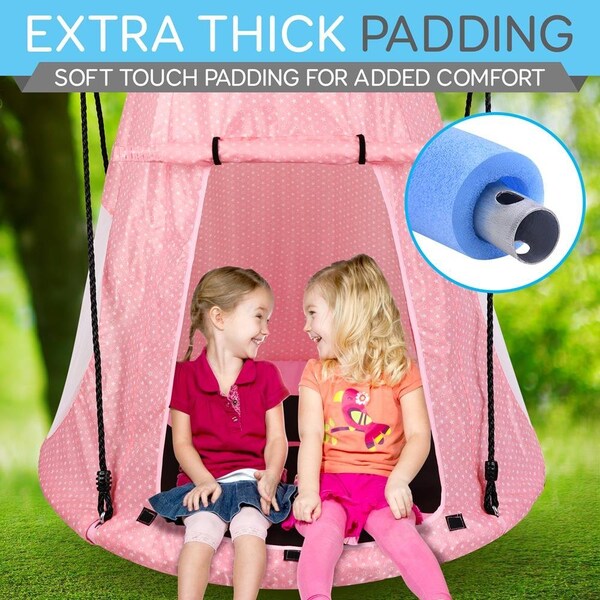 Serenelife Children's Tree Swing Tent - Indoor/Outdoor Hanging Rope Swing Hangout Kit Pink - SLSWNG350PK