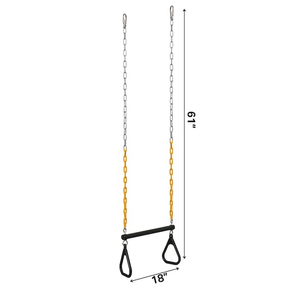 Playberg Outdoor  Heavy Duty Kids Fun Hanging Trapeze Bar, Green Steel Bar and Yellow Chain Swing Playsets - QI004561.GN