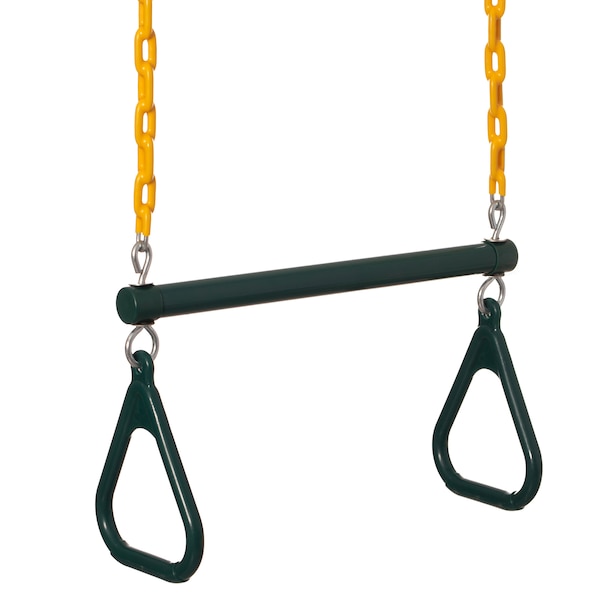 Playberg Outdoor  Heavy Duty Kids Fun Hanging Trapeze Bar, Green Steel Bar and Yellow Chain Swing Playsets - QI004561.GN