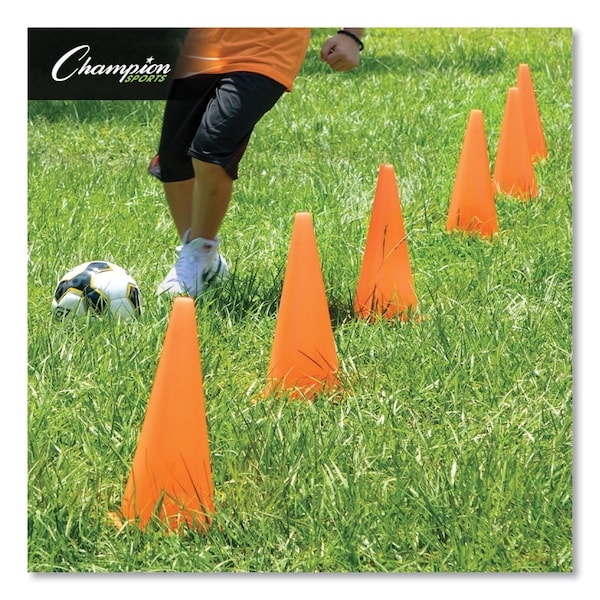 Champion Sports Hi-Visibility Vinyl Cones, 18" Tall, Fluorescent Orange, 10.63" x 10.63" Base - C18OR