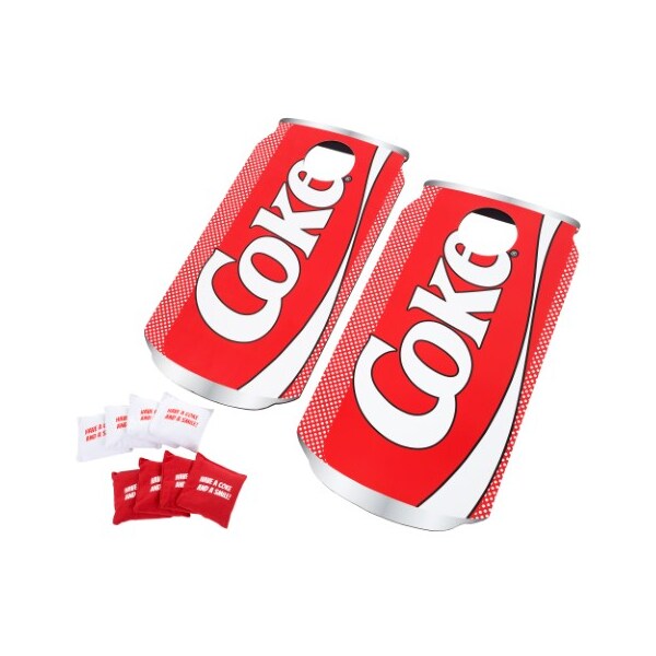 Toy Time Coca Cola Cornhole Outdoor Game Set, 2 Wooden Coke Can-Shaped Corn Hole Toss Boards with 8 Bean Bags - 518570PBS