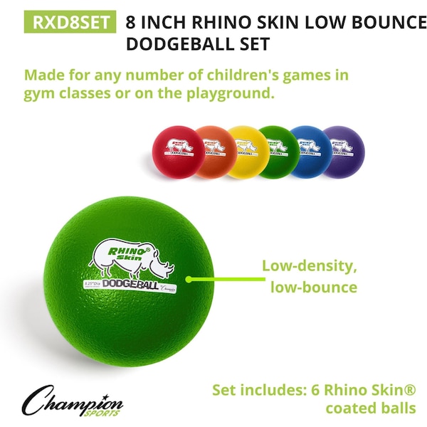 Champion Sports Rhino Skin LwBon DodgeBall, 8", Muti, PK6 - RXD8SET
