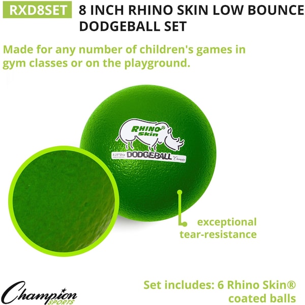 Champion Sports Rhino Skin LwBon DodgeBall, 8", Muti, PK6 - RXD8SET
