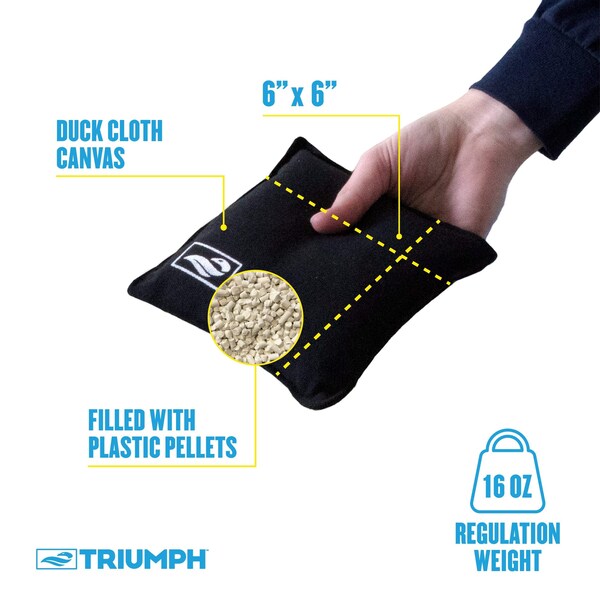 Triumph Black and Grey Cornhole Bags W/ Tub, 8PK - 12-0060-3