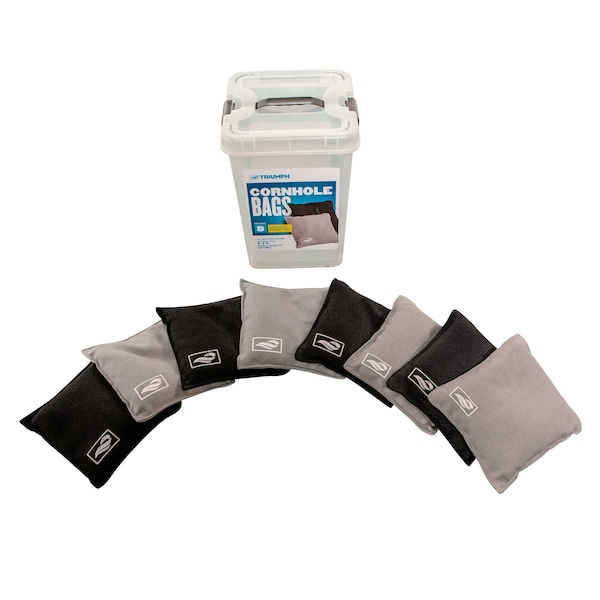Triumph Black and Grey Cornhole Bags W/ Tub, 8PK - 12-0060-3